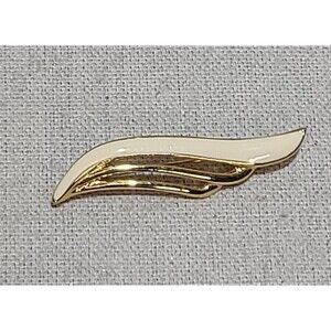 Vintage Signed Monet Cream Enamel Polished Gold Tone Metal Wave Brooch Pin